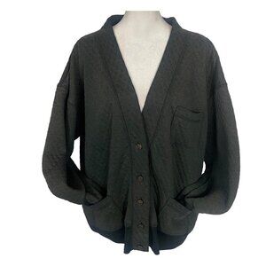 LAUREN BROOKE Button Down V Neck Quilted Bomber Jacket Black 40/20 XL Hg-3